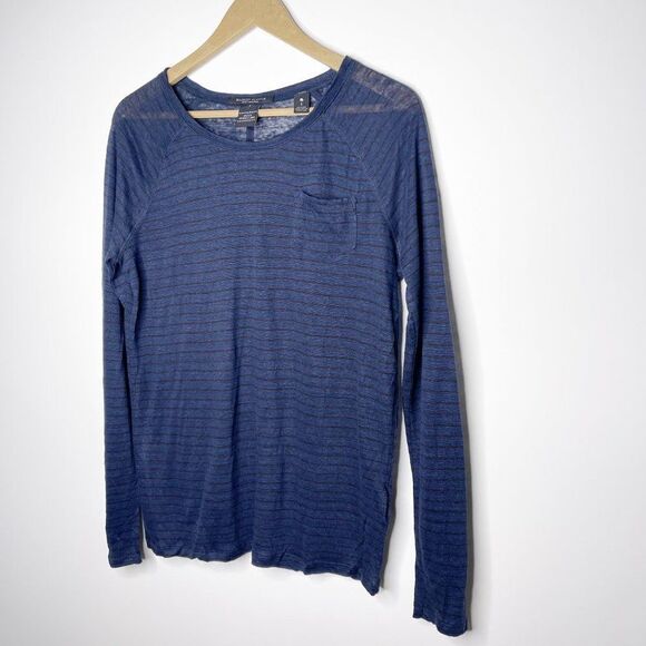 MAISON SCOTCH SCOTCH & SODA Linen Stripe Long Sleeve Blue Black Top Size…  - Picture 6 of 8